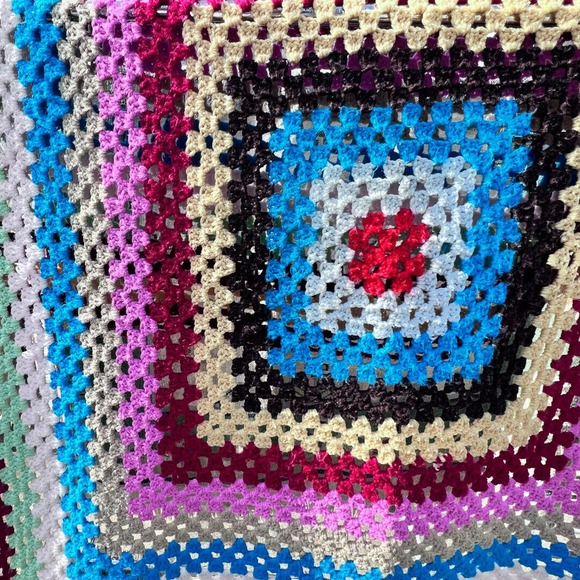Vtg Handmade Granny Square Crochet Afghan Throw Lap Blanket 51 x55" Multicolor - Picture 2 of 4